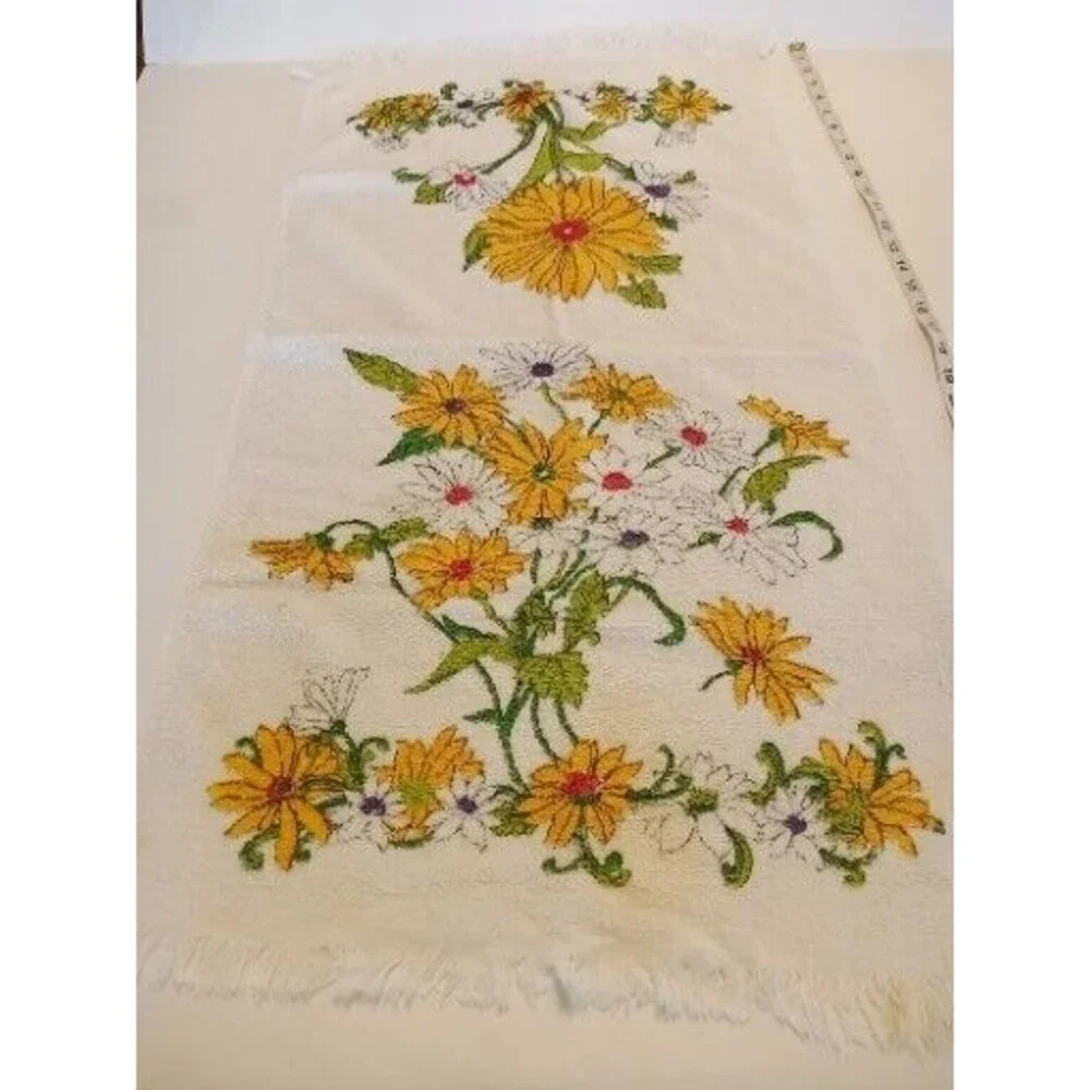 2 Vintage Bath Towels Orange Yellow Floral 60s 70s Cone‎ Made in USA